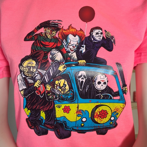 Horror Icons In Mystery Machine Van Tshirt - Picture 2 of 4